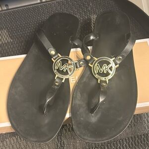 Michael Kors: Black/Gold Jelly Thong Sandals